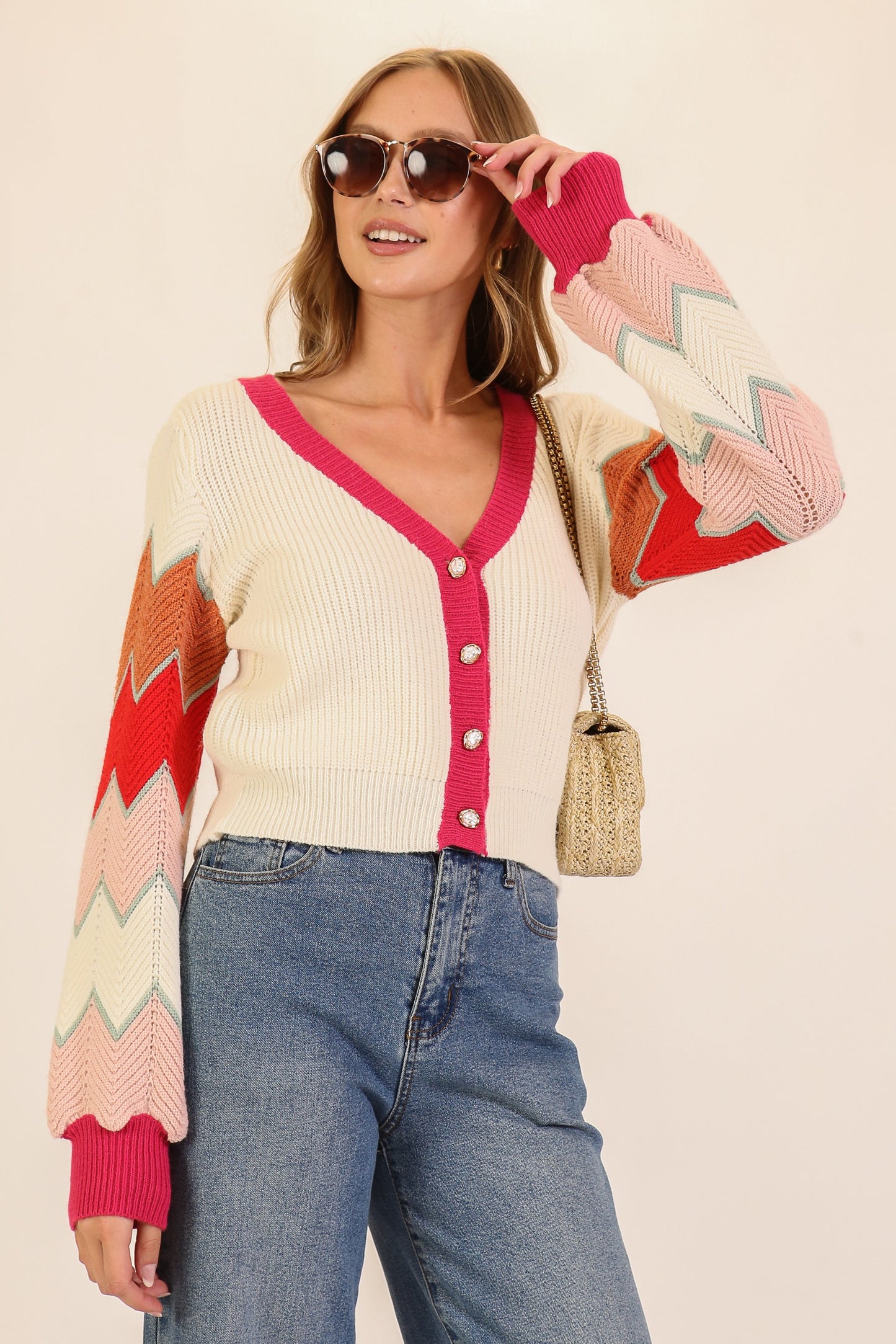 Chevron Color Block Cardigan