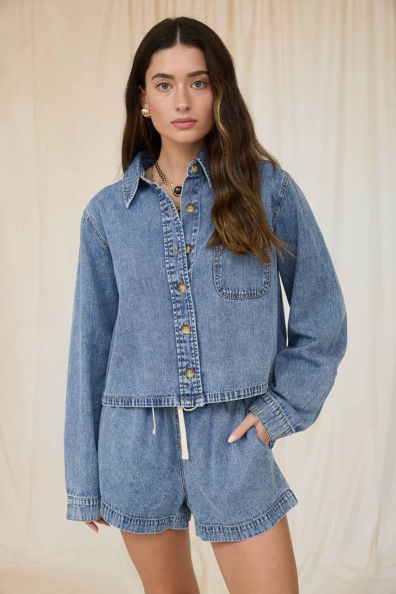 Acid Wash Boxy Denim Shirt