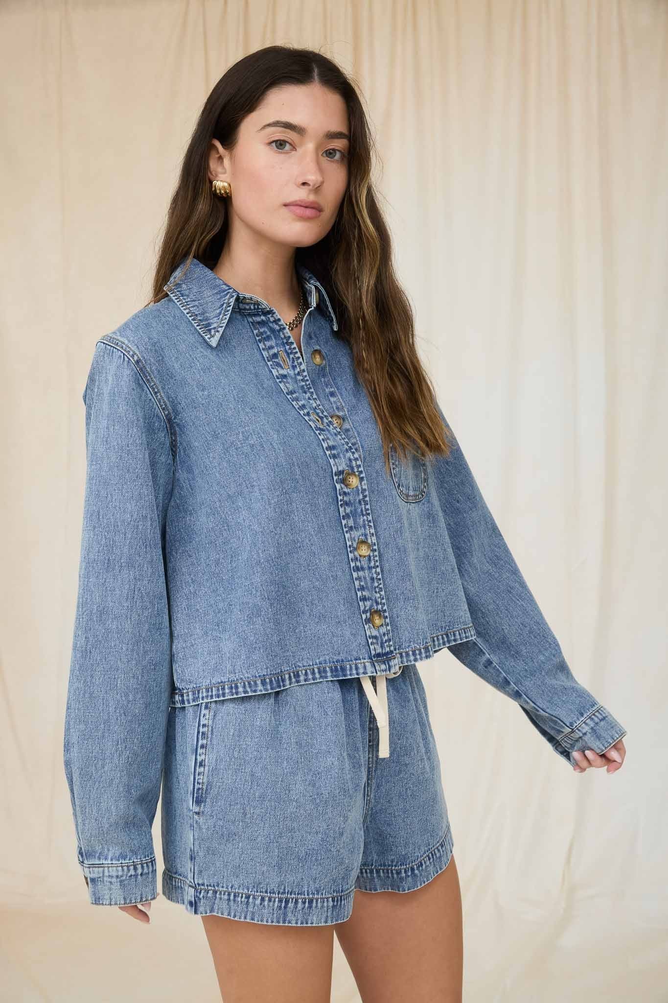 Acid Wash Boxy Denim Shirt