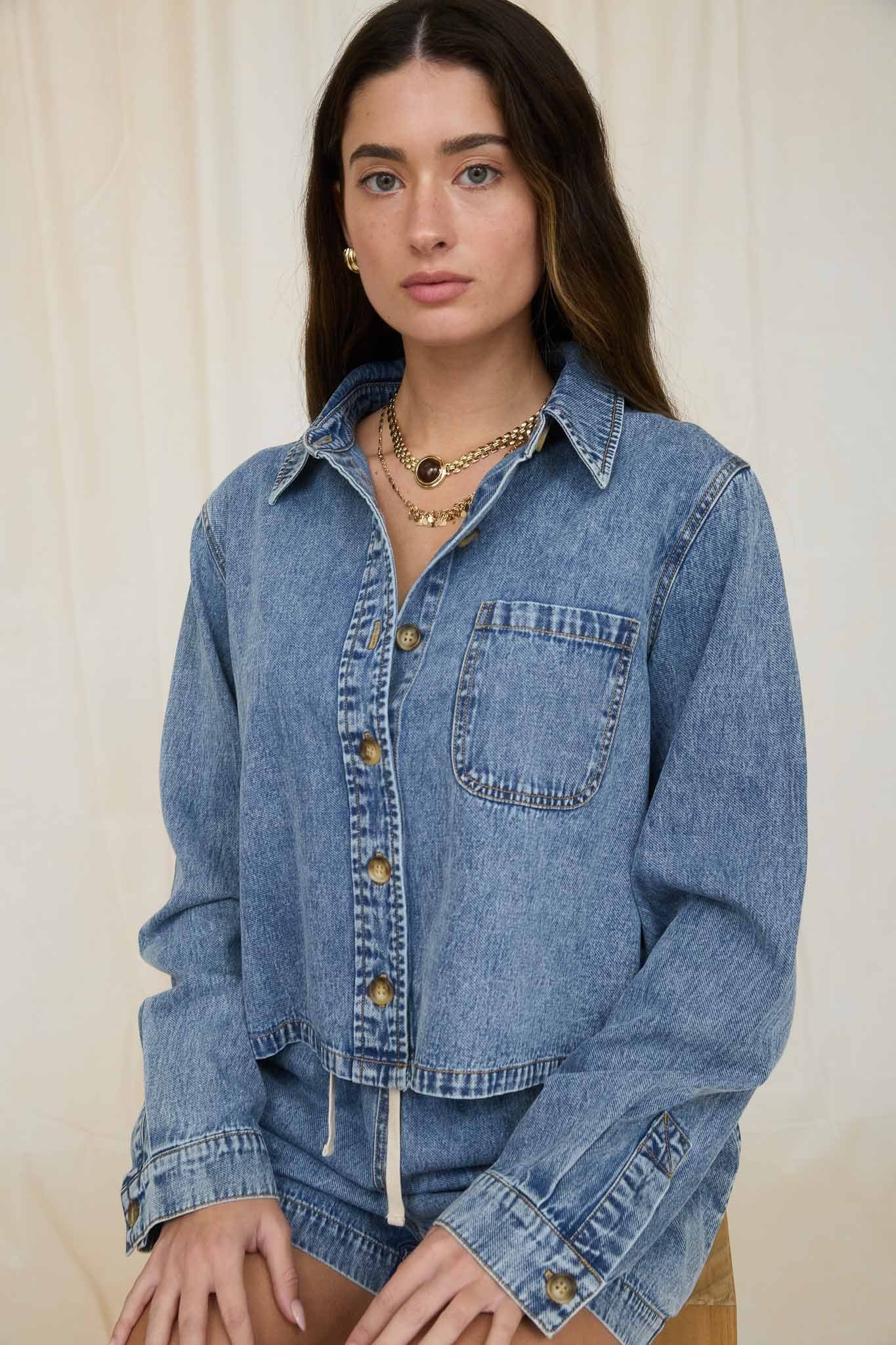 Acid Wash Boxy Denim Shirt