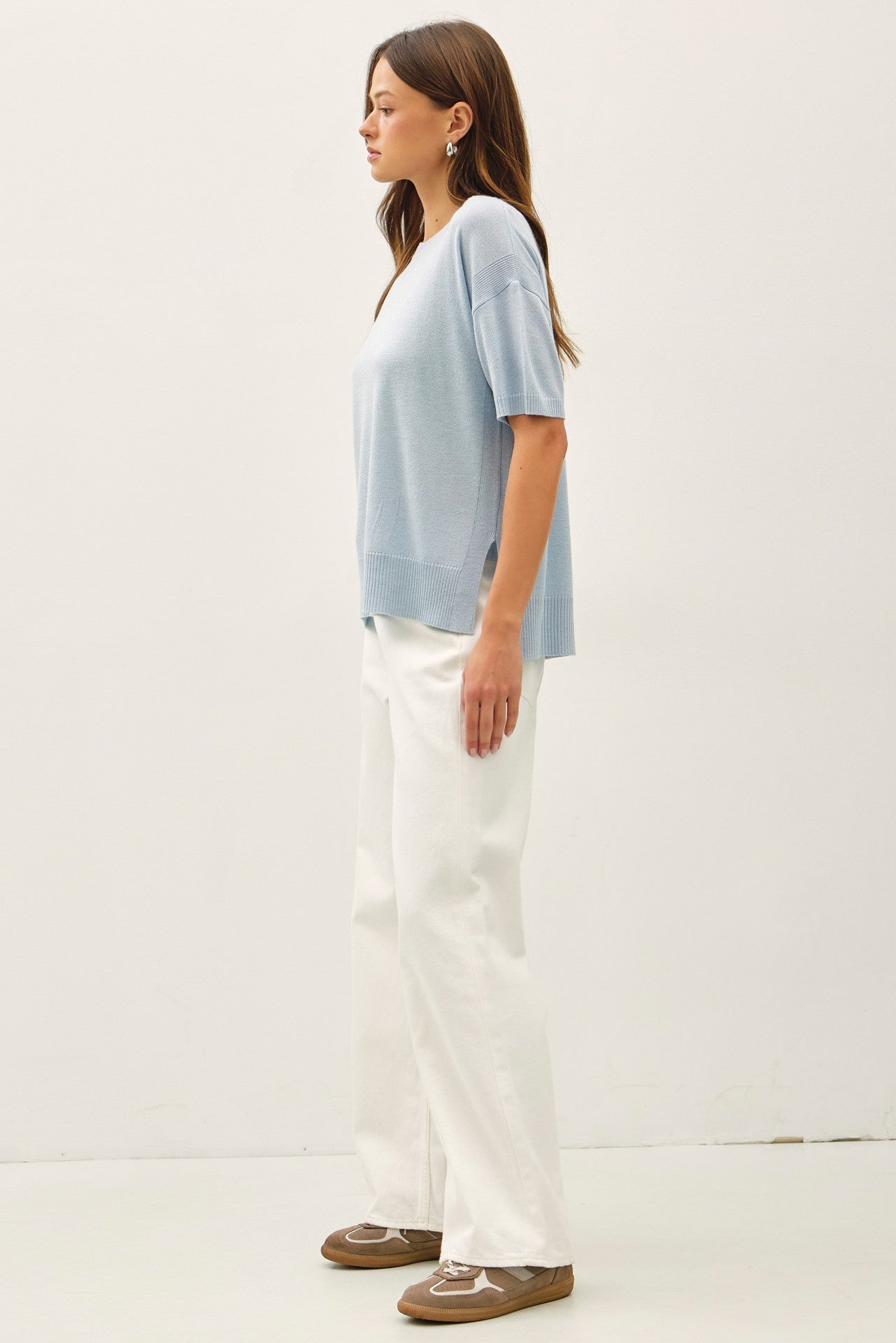 Drop Shoulder Boxy Sweater Top