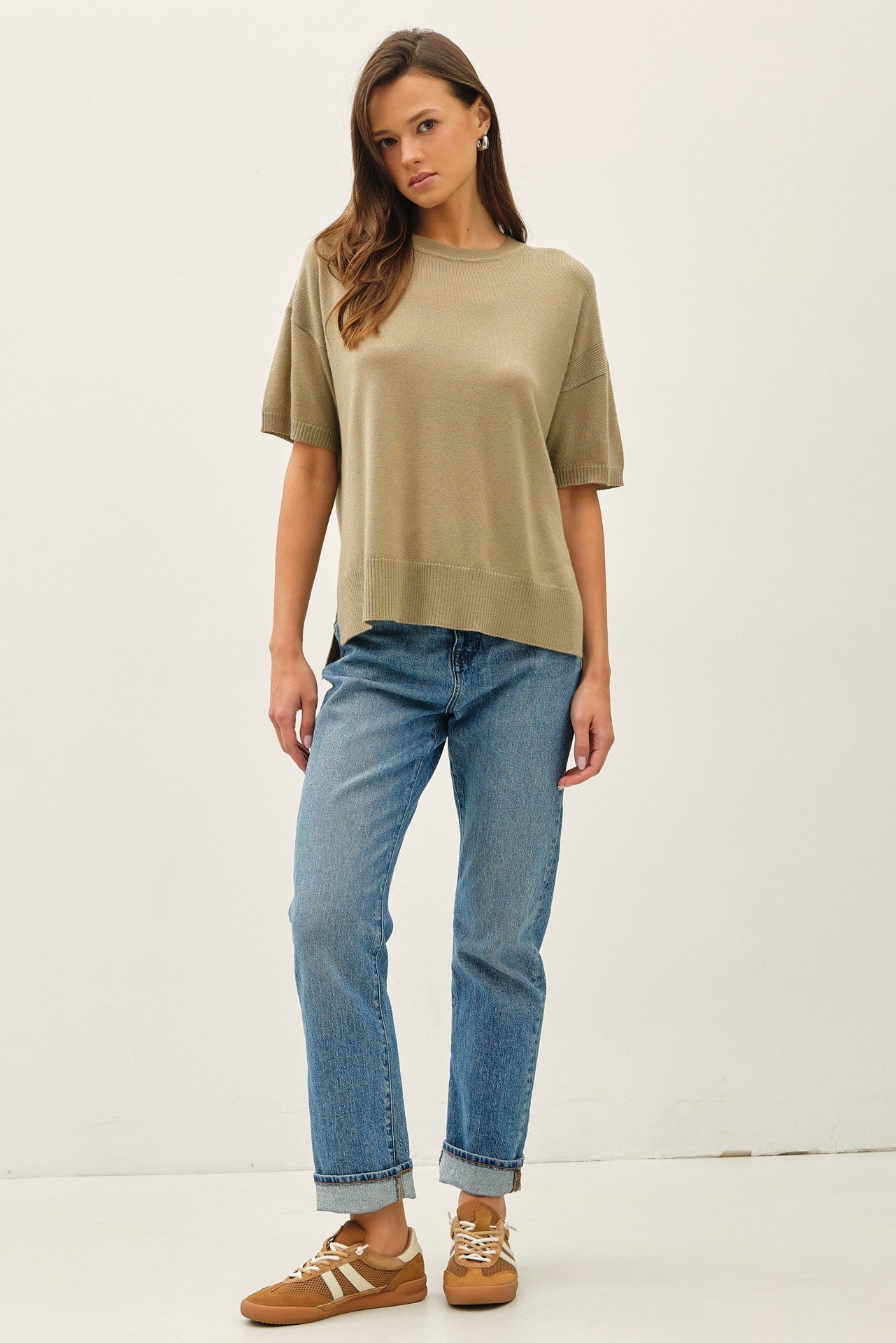 Drop Shoulder Boxy Sweater Top