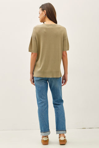 Drop Shoulder Boxy Sweater Top in Fern