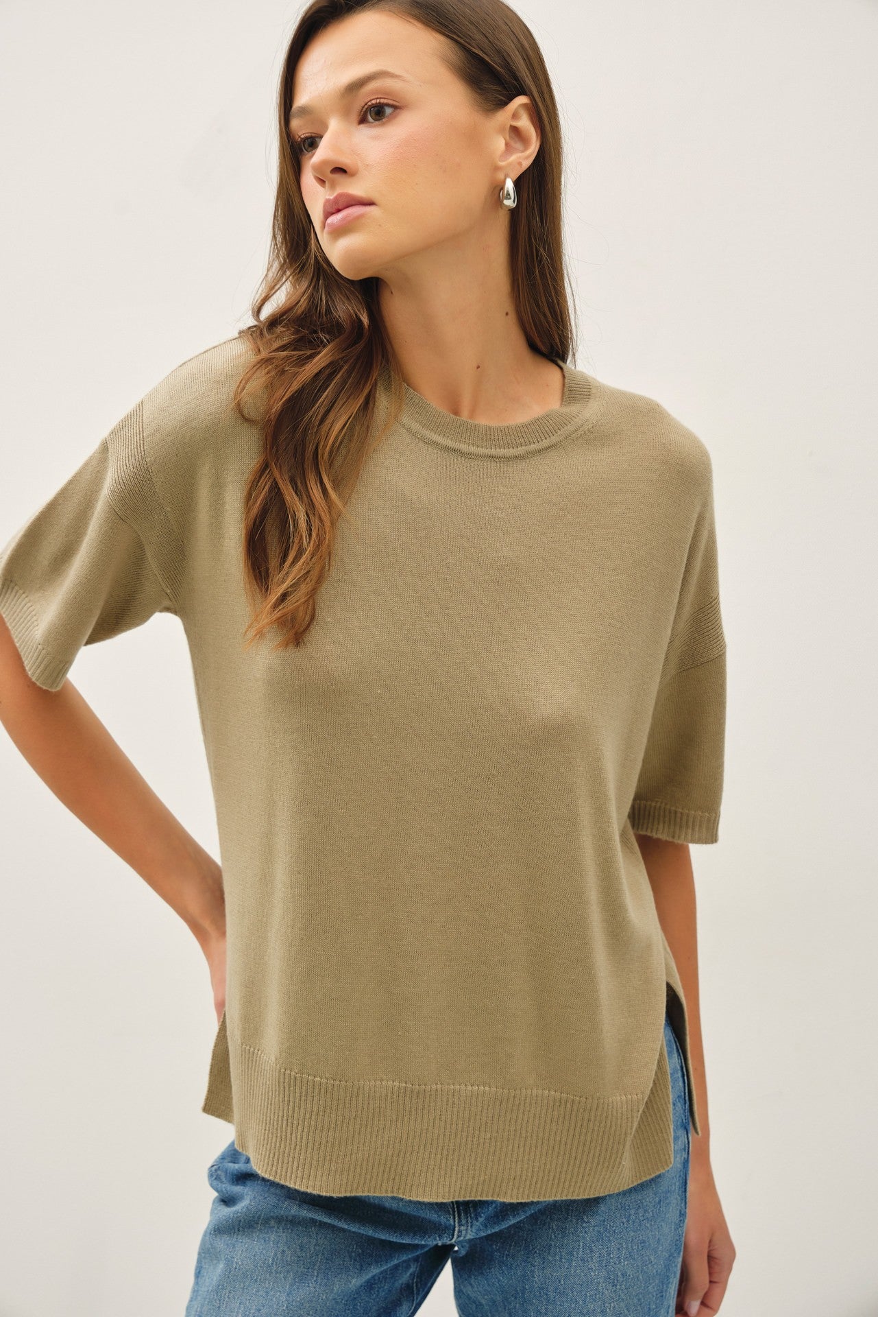 Drop Shoulder Boxy Sweater Top