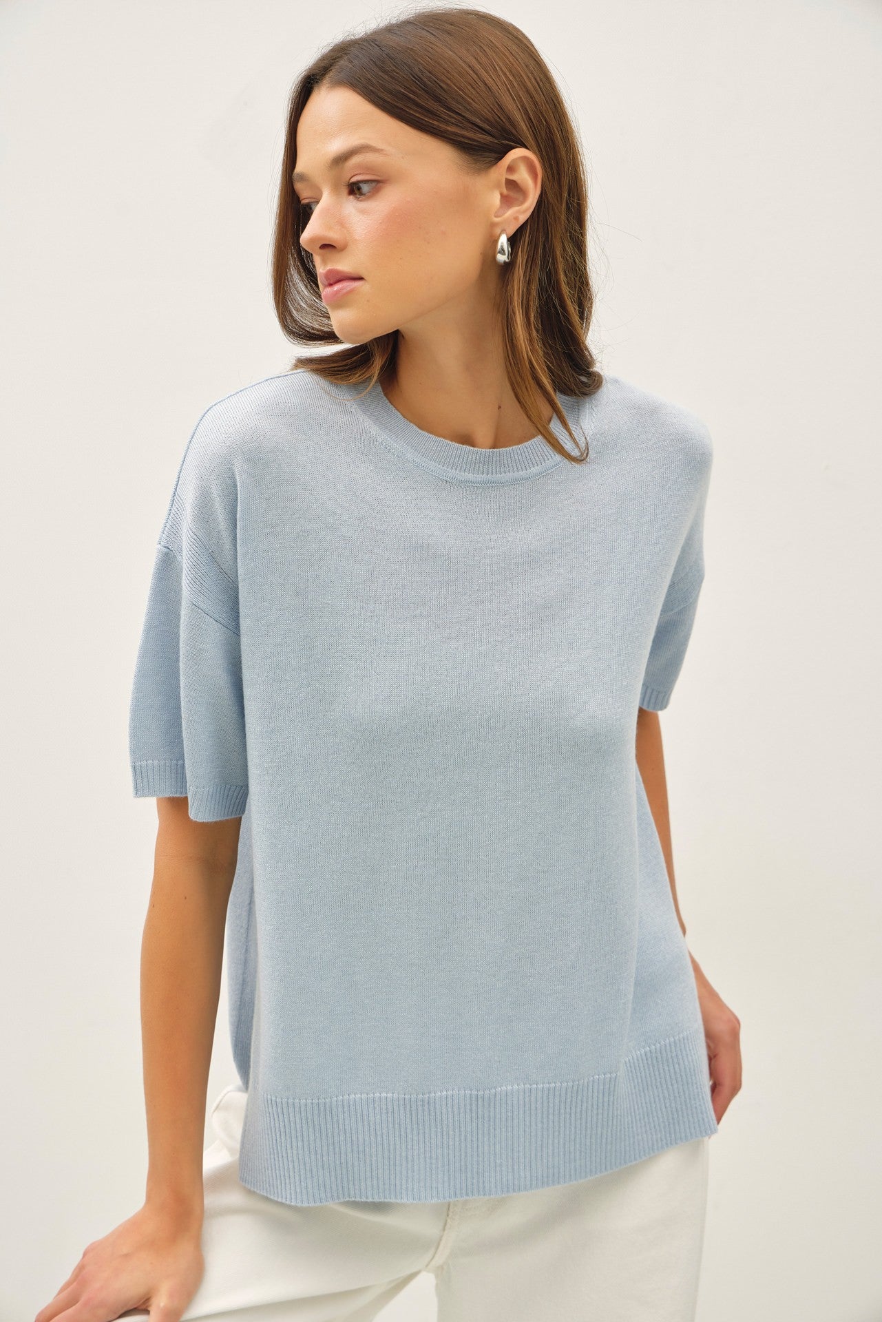 Drop Shoulder Boxy Sweater Top