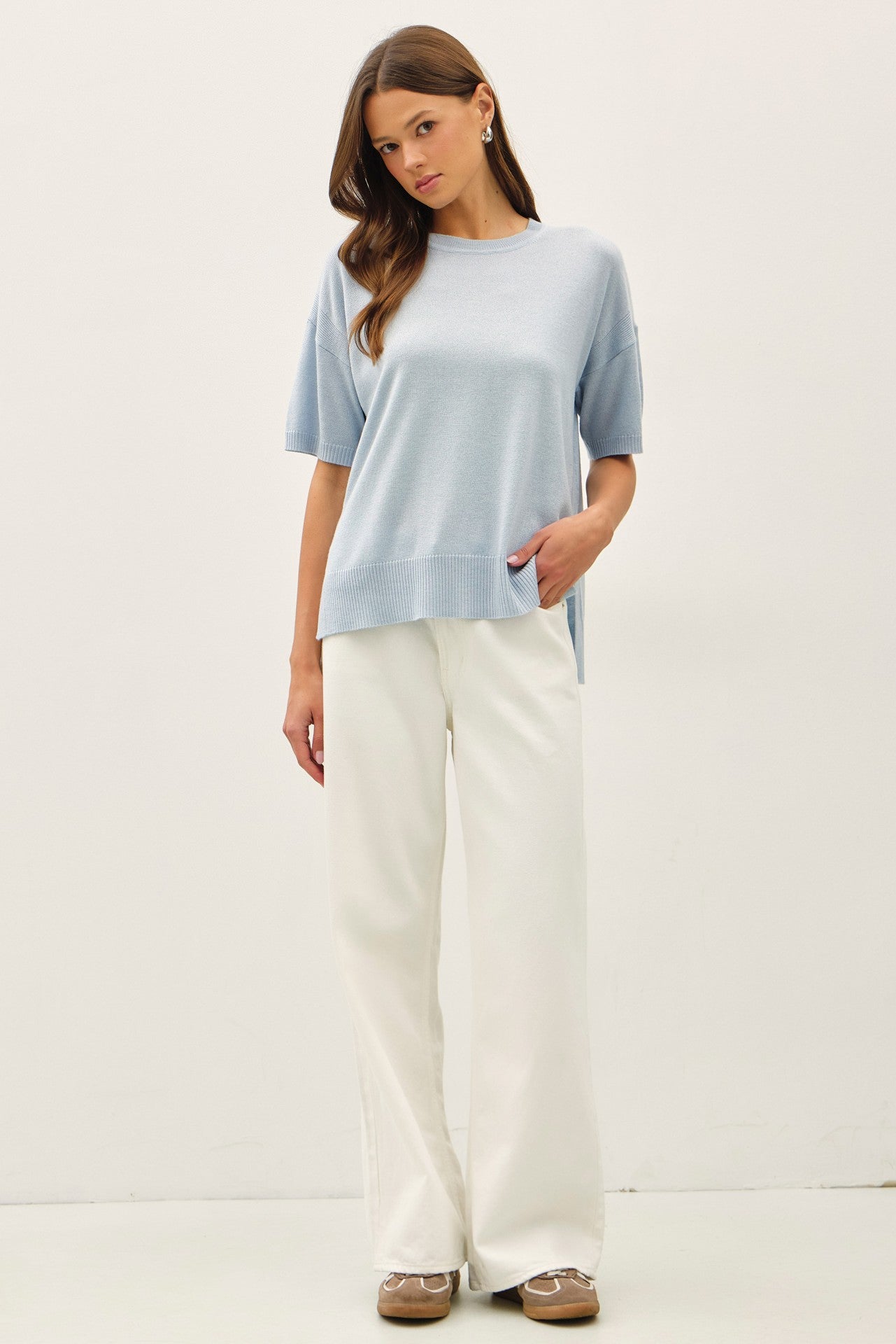 Drop Shoulder Boxy Sweater Top