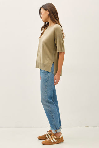 Drop Shoulder Boxy Sweater Top in Fern