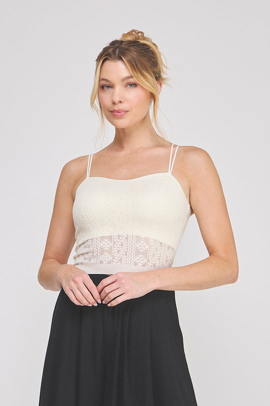 Crochet Lace Cami Bralette in Cream
