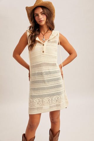 Open Knit Crochet Hoodie Dress