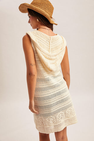 Open Knit Crochet Hoodie Dress