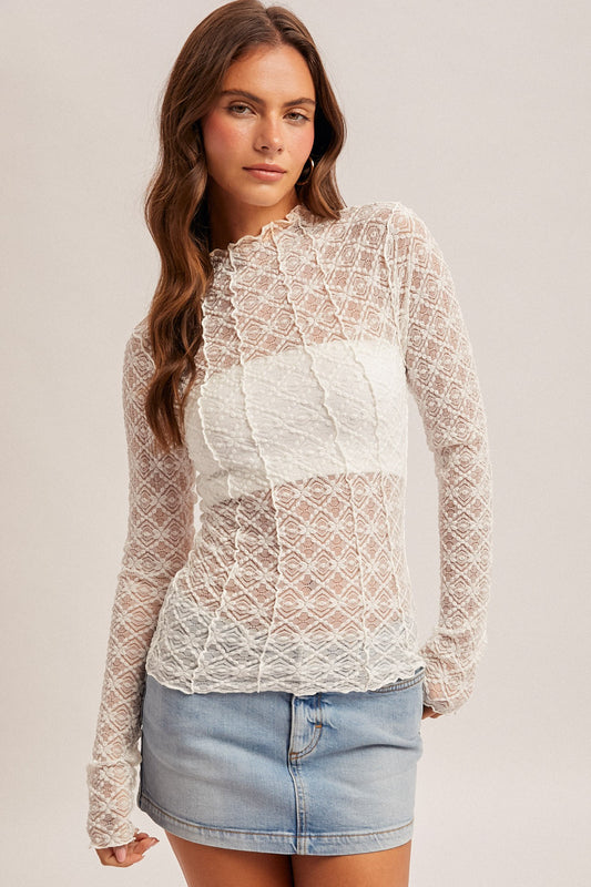 Lettuce Trim Lace Top in White