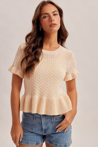 Ruffle Knit Detail Sweater in Natural
