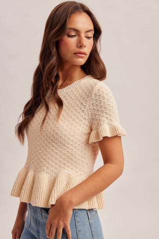 Ruffle Knit Detail Sweater in Natural