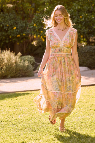 Floral Lace Trim Maxi Dress