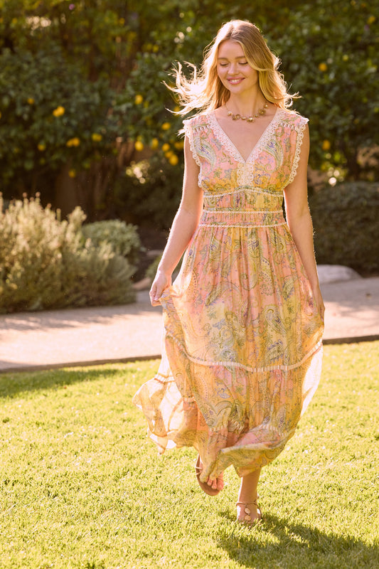 Floral Lace Trim Maxi Dress