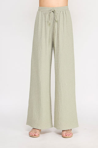 Textured Wide Leg Drawstring Pants