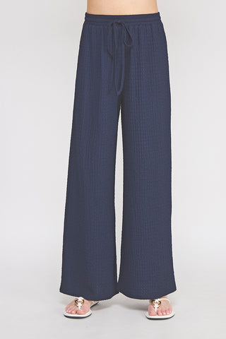 Textured Wide Leg Drawstring Pants