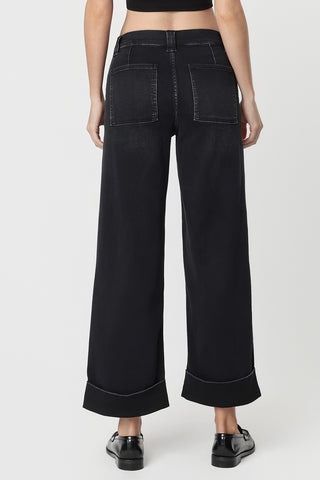 Kris High Rise Double Cuffed Baggy Wide Jeans in Black | Vervet