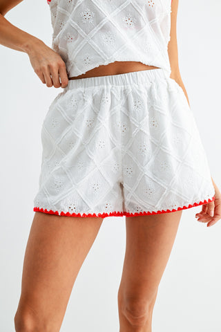 White Eyelet Red Trim Crop Top and Shorts Set