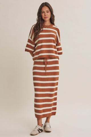 Weekend In Cannes Cotton Stripe Sweater Knit Midi Skirt