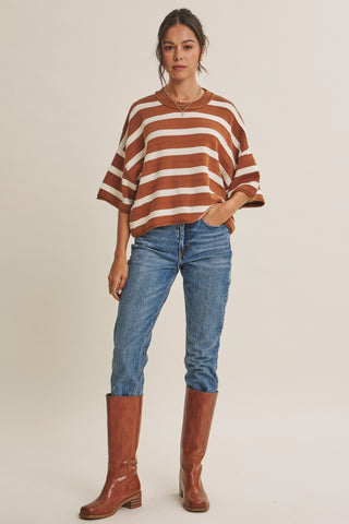 Weekend In Cannes Relaxed Cotton Stripe Sweater Knit Top