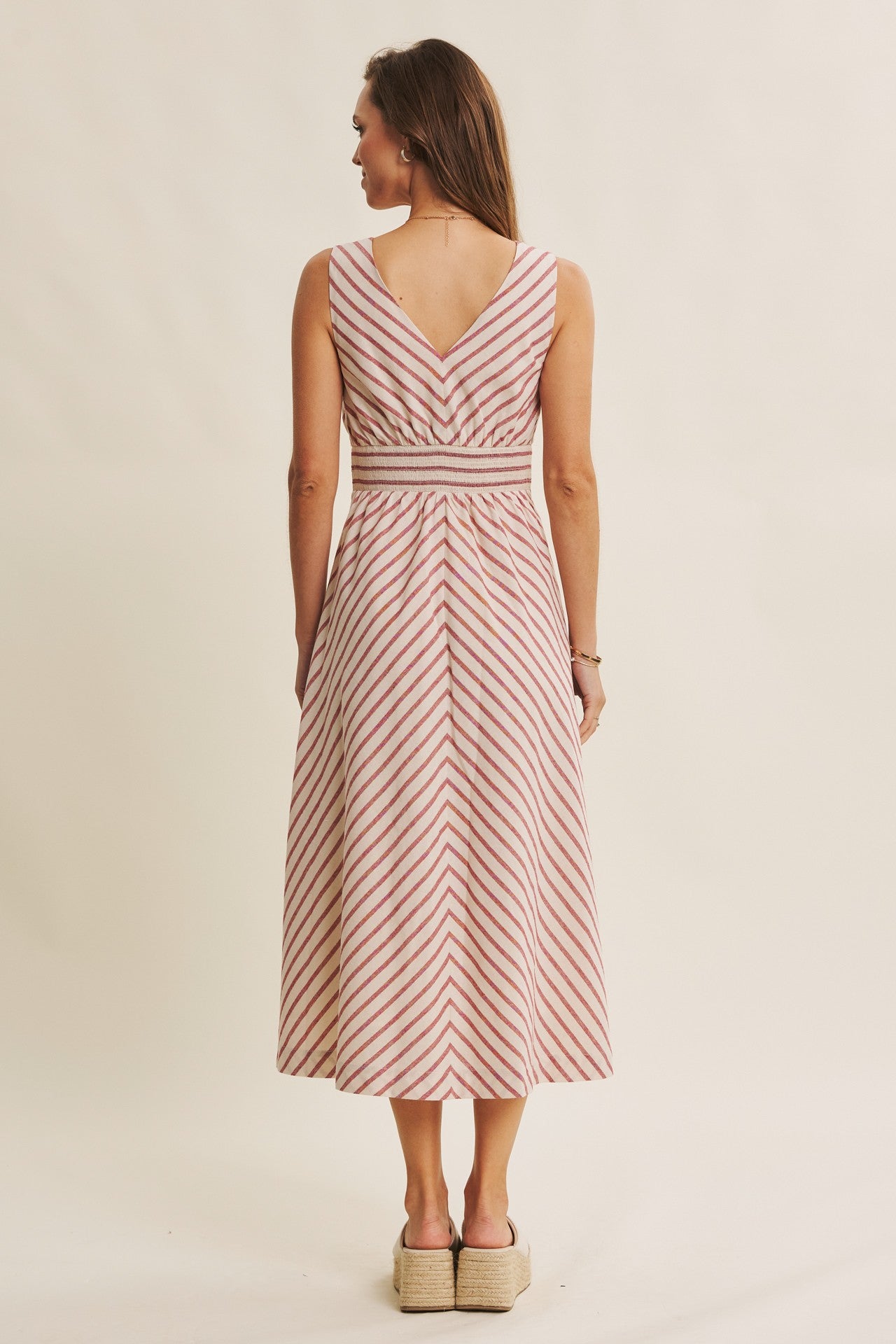 Fit and Flare Stripe Midi Dress in Red