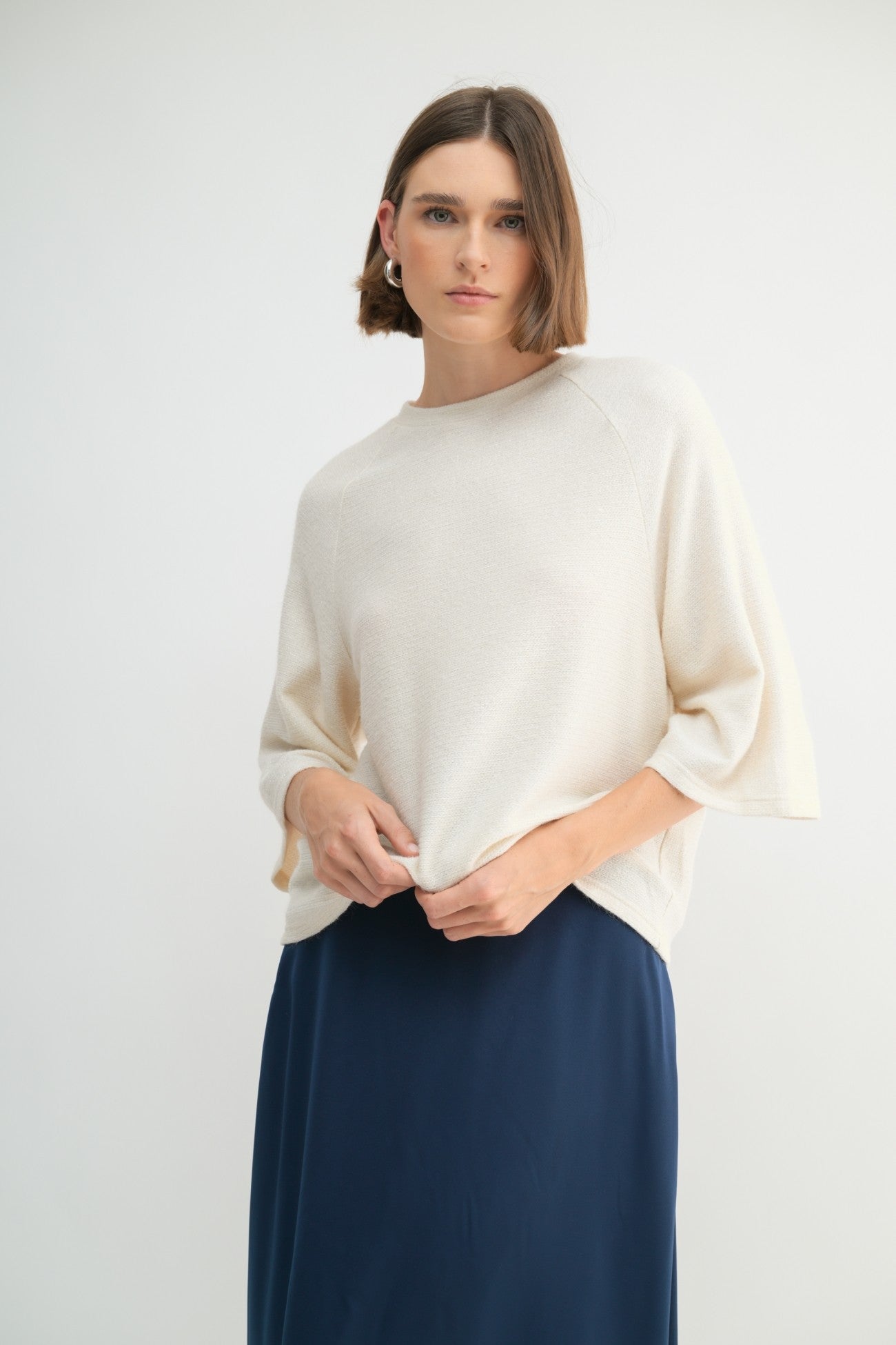 Metallic Sweater Knit Top in Ivory