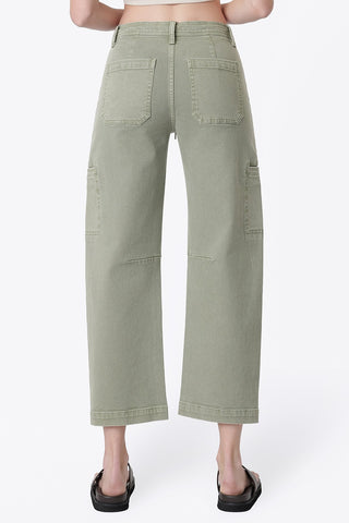 Flying Monkey High Rise Utility Cargo Drawstring Barrel Jeans in Green