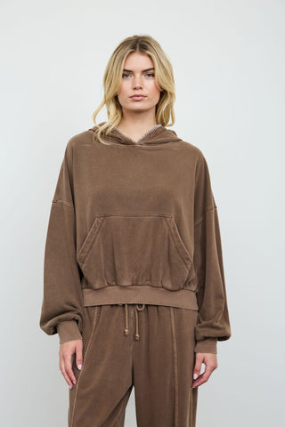 Oversized Cropped Crochet Hooded Sweatshirt