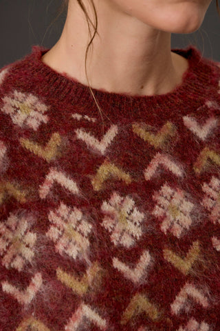 Fuzzy Floral Fair Isle Crew Neck Sweater