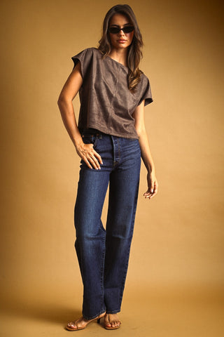 Faux Suede Crop Top in Red Bean – Women's Cropped Top by MIOU MUSE