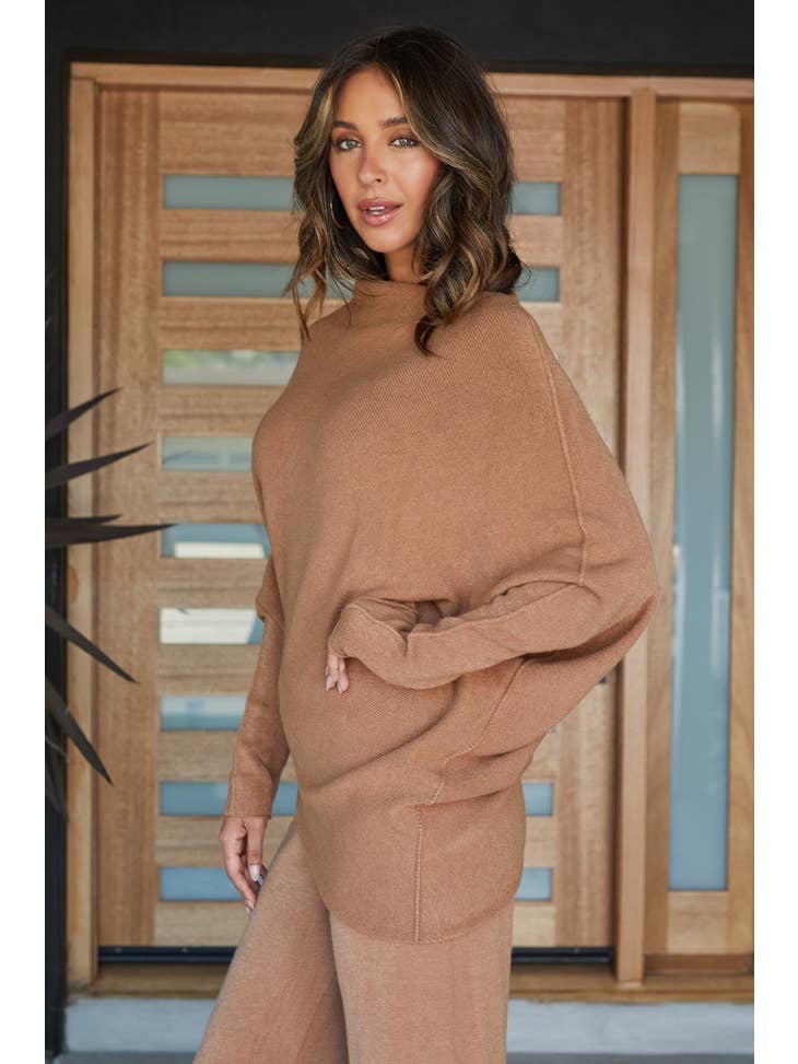 Italian Asymmetrical Sweater in Camel