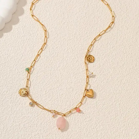 Charm Necklace with Pink Stone
