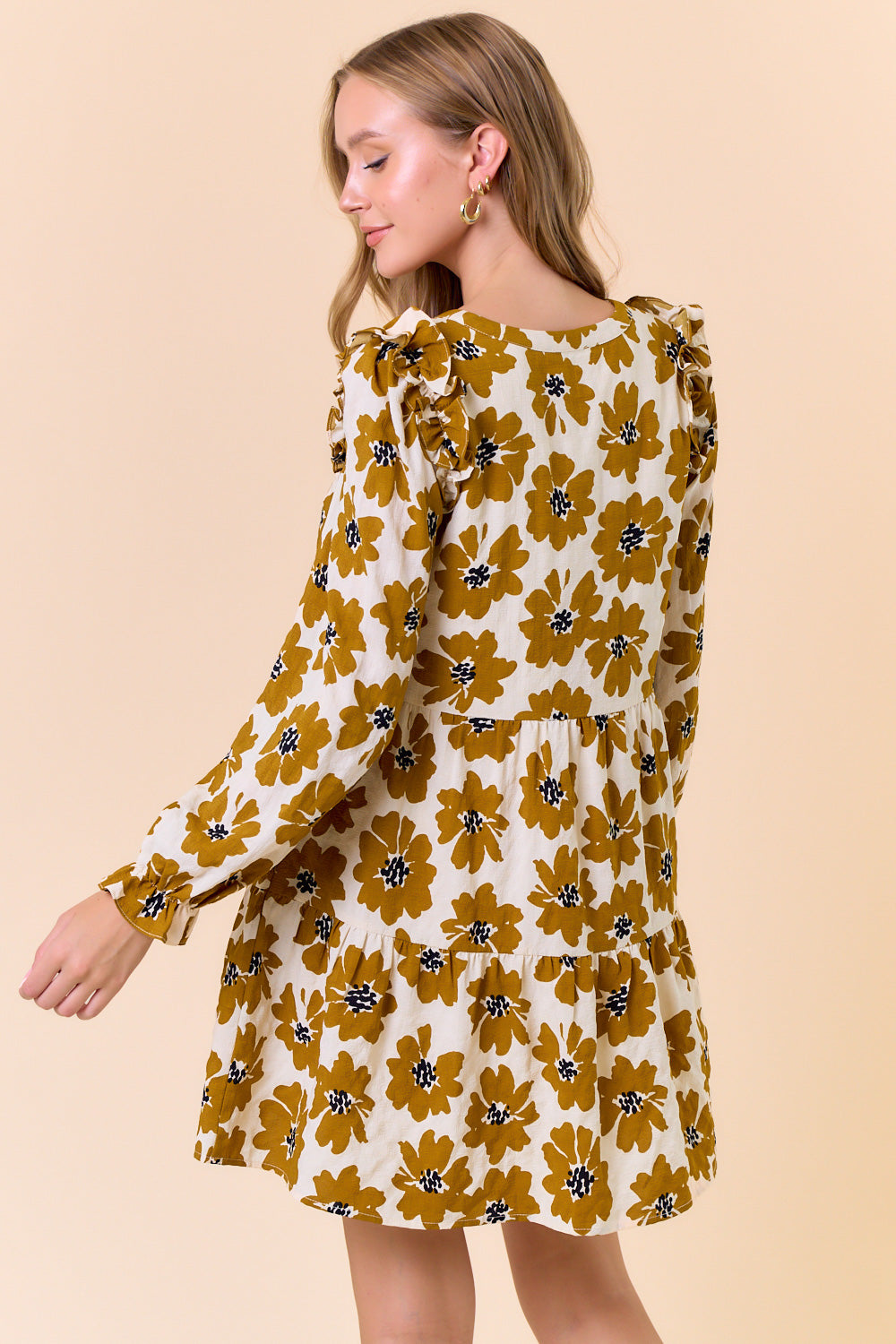 Fall Floral Print Mini Dress in Dijon