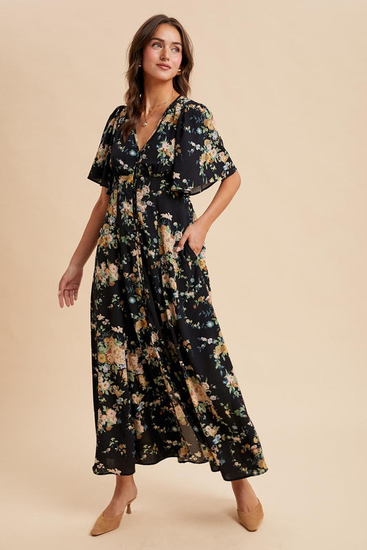 Floral Flutter Sleeve Maxi Dress