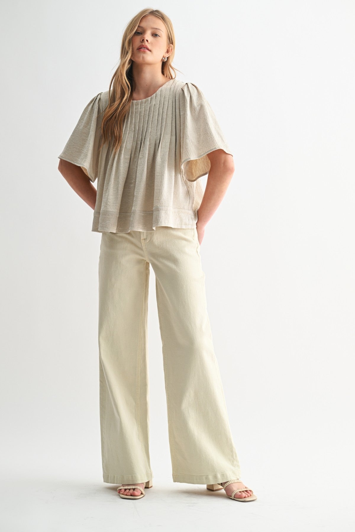 Texture Satin Pin Tuck Detail Blouse