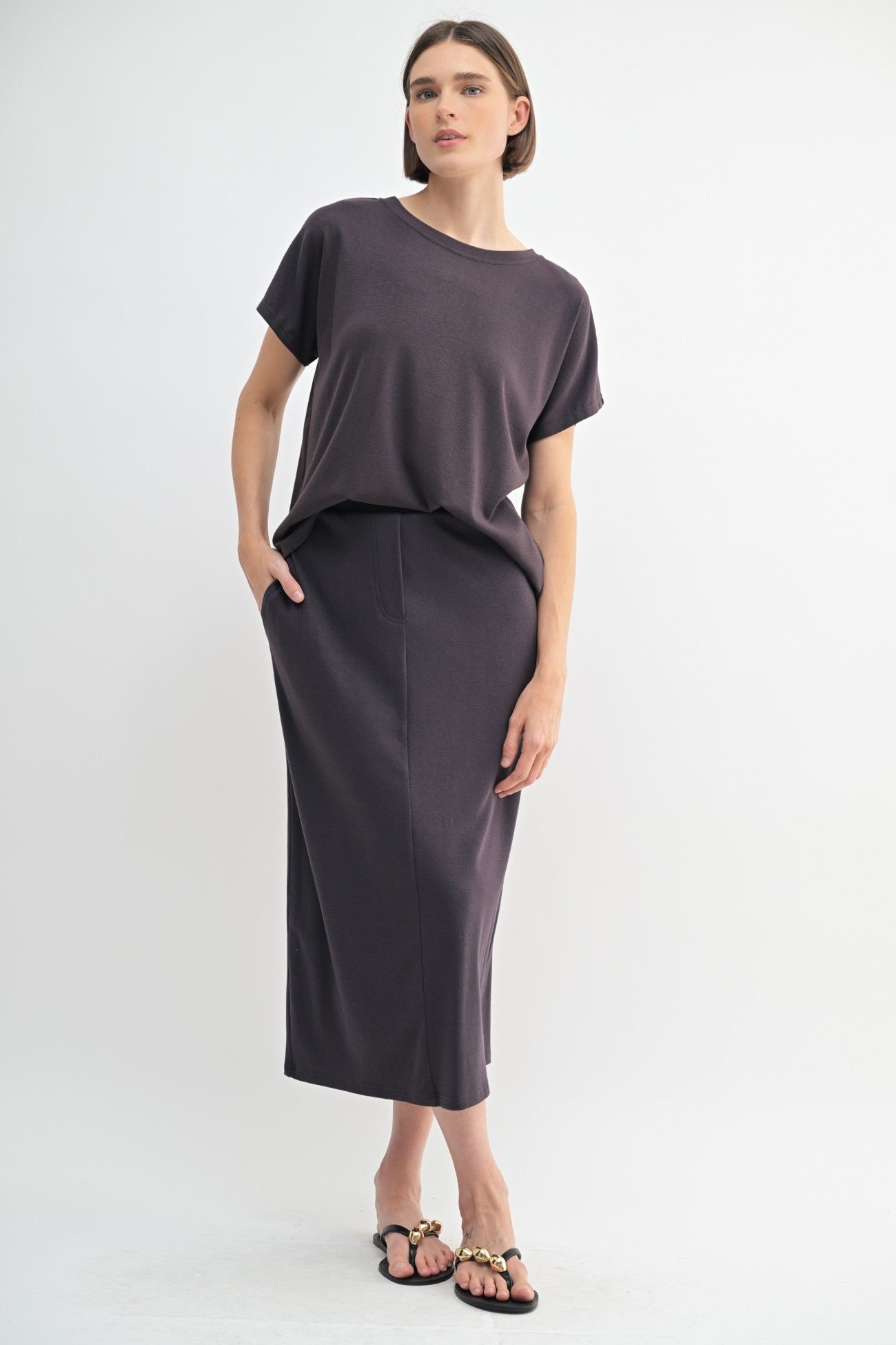 Stretch Midi Track Skirt in Truffle