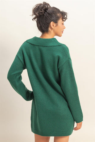 Polo Long Sleeve Sweater Dress in Green