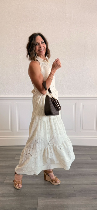 Eyelet Halter Maxi Dress in Butter
