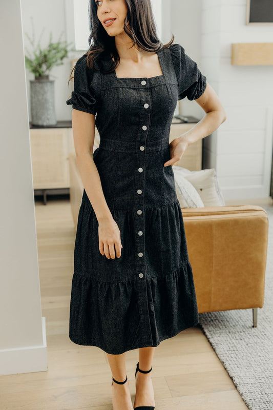 The Elton Denim Dress in Black Wash