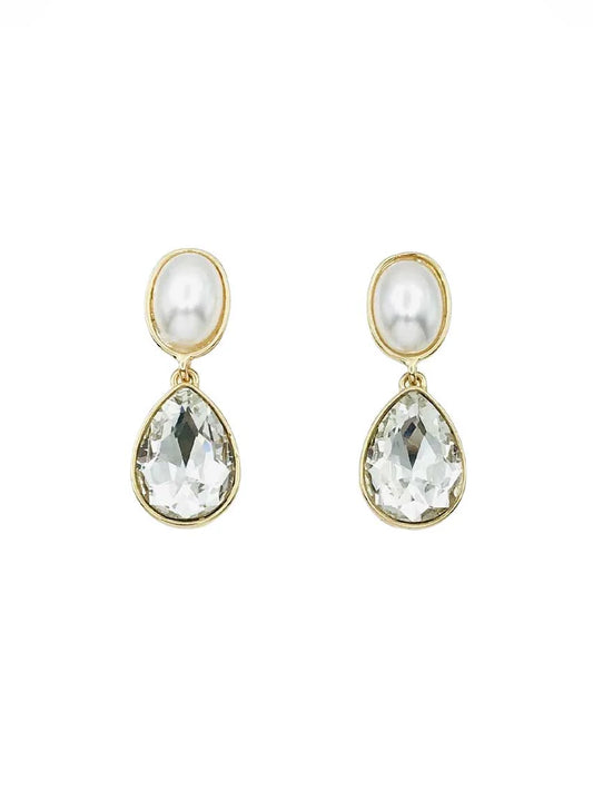 Pearl and Clear Teardrop Earrings