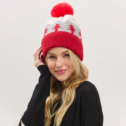 Tree Beanie in Red