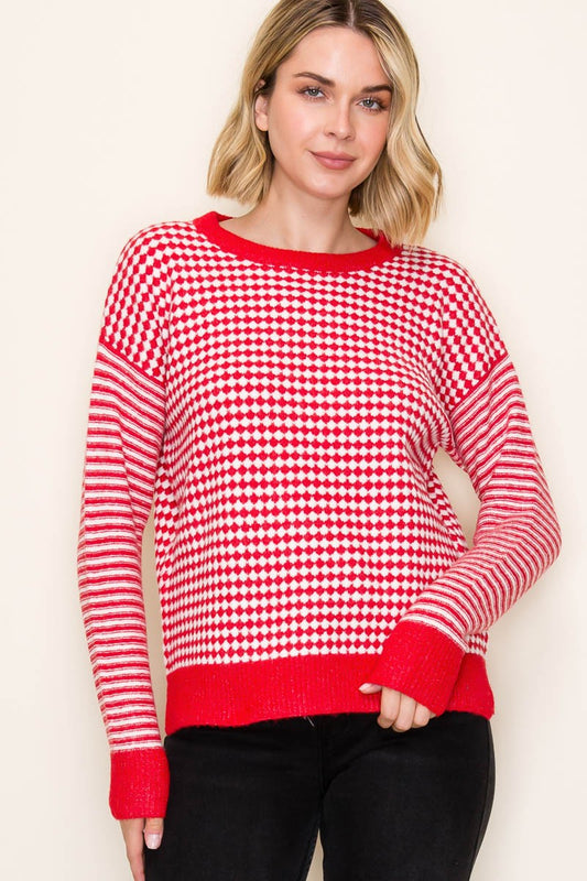 Checkerboard Sweater in Red
