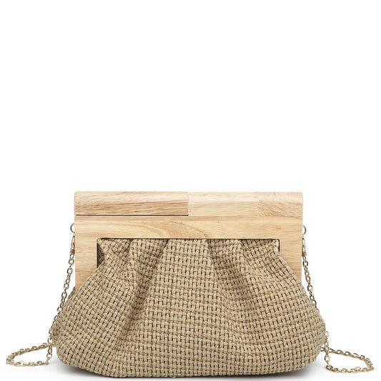 Woven Crossbody with Wood Handle in Natural