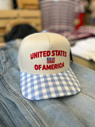 Gingham Checkered United States Trucker Hat