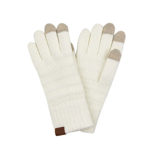 C.C. Ribbed Knit Gloves in Ivory
