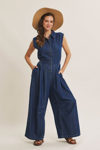 Washed Denim Wide-leg Jumpsuit