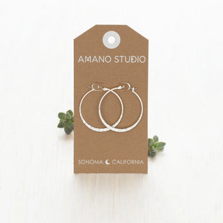 1.5" Hammered Hoop Earrings in Silver