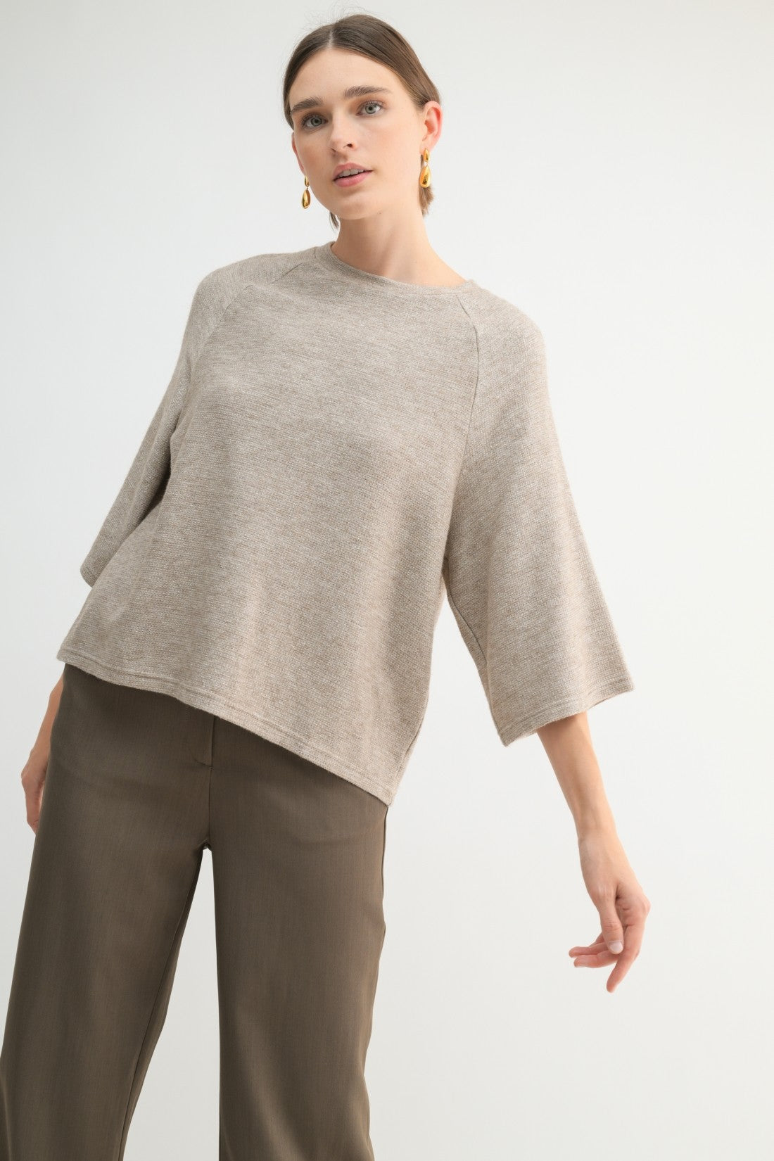 Metallic Sweater Knit Top in Mocha