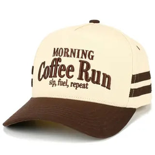 C.C Morning Coffee Run Letter Embroidered On Two Tone Trucker Hat